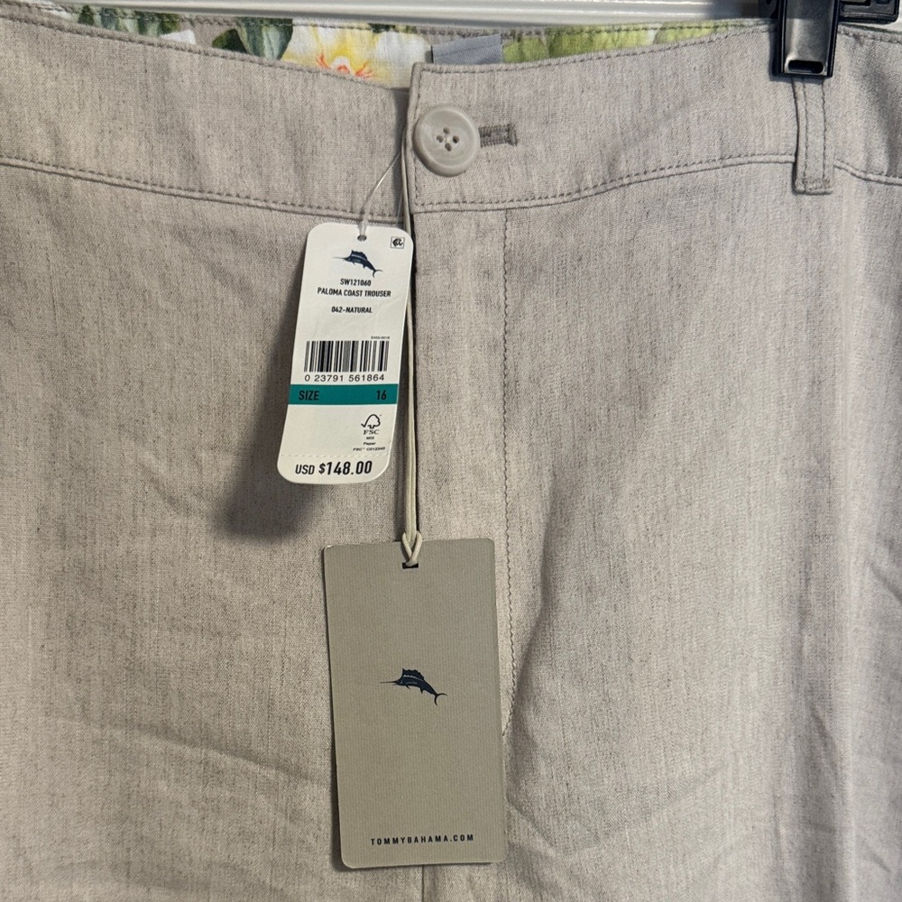 Tommy Bahama Natural Light Taupe Linen-Blend Pants